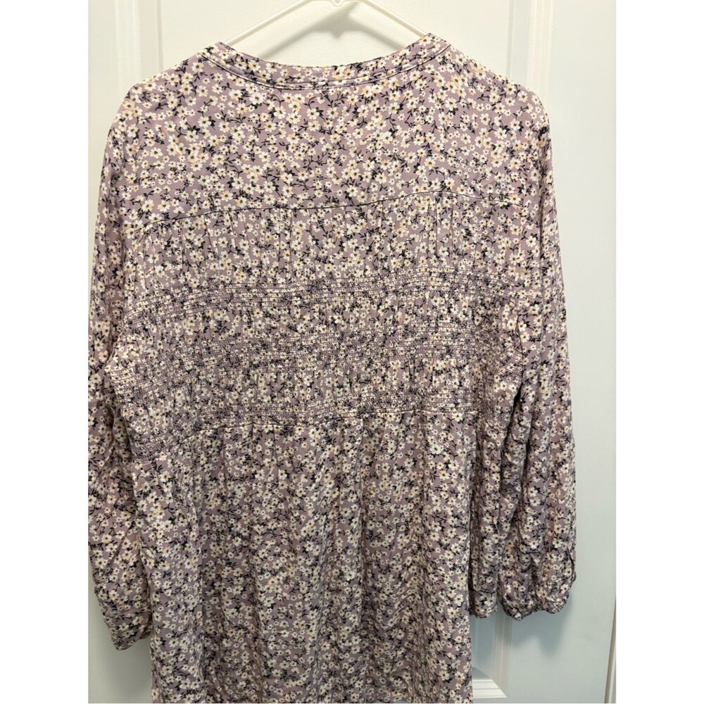 Knox Rose XL Floral Boho Tunic Top Mauve Rayon Smocked Front 3/4 Sleeve - Picture 6 of 6